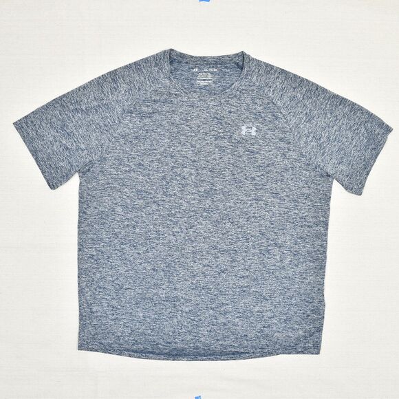 Under Armour Men T Shirt Short Sleeve Striped Polyester Blue Size 2XL Tech Tee - Picture 2 of 8
